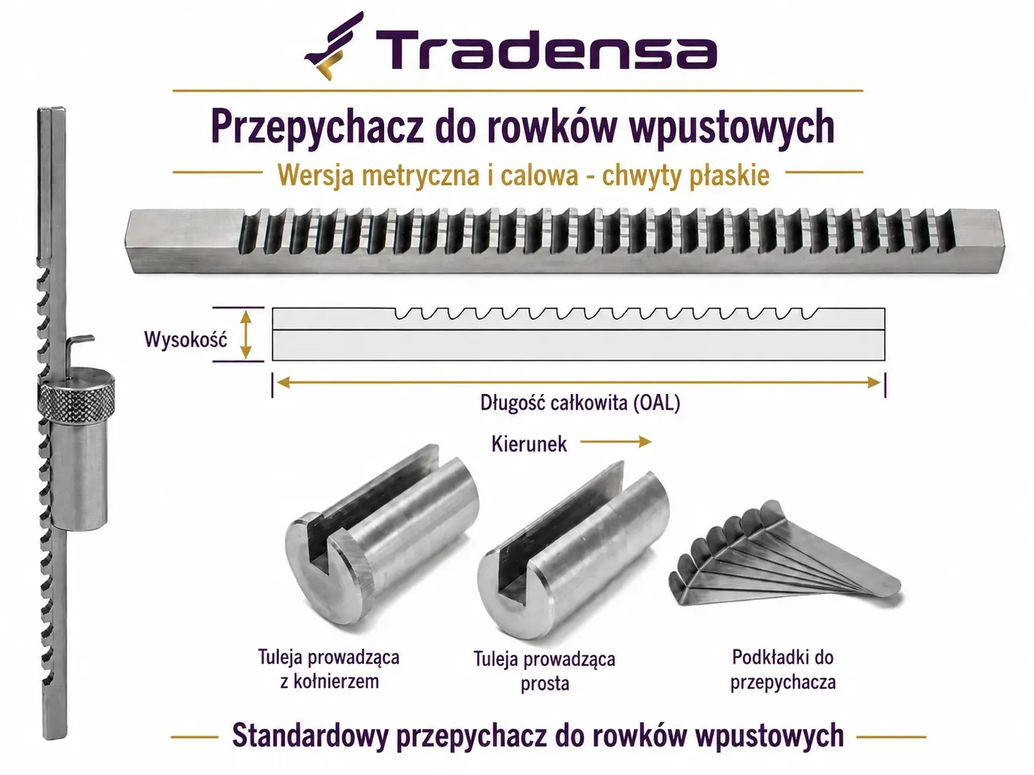 Przepychacz do rowków wpustowych z tulejami prowadzącymi i podkładkami